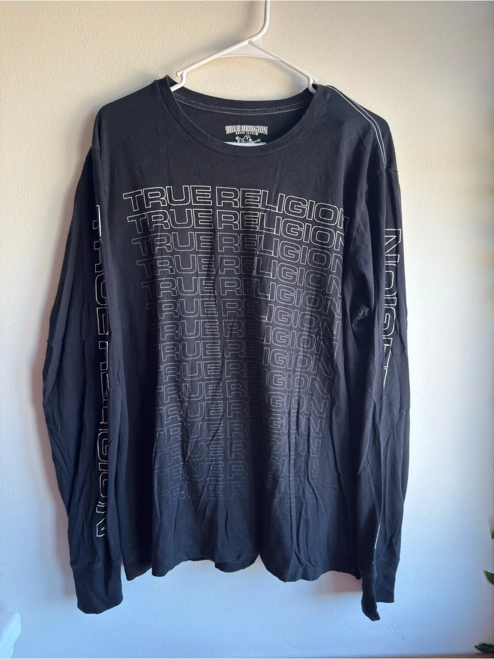 True Religion Black Graphic Logo Long Sleeve T-Shirt 100% Cotton Size L